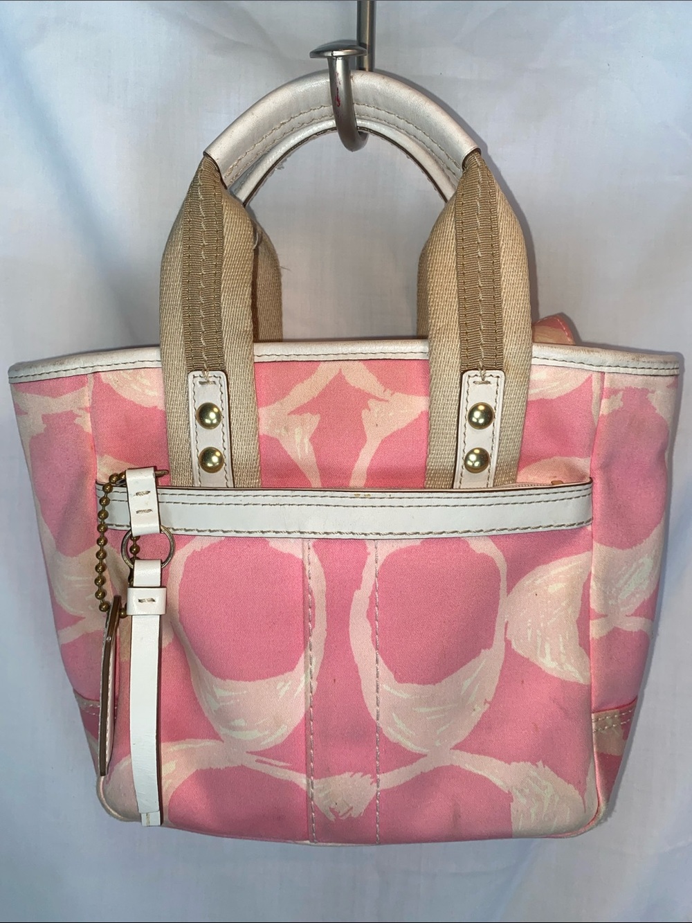 Coach Scribble F10804 Pink Canvas Mini Tote with Cream Trim